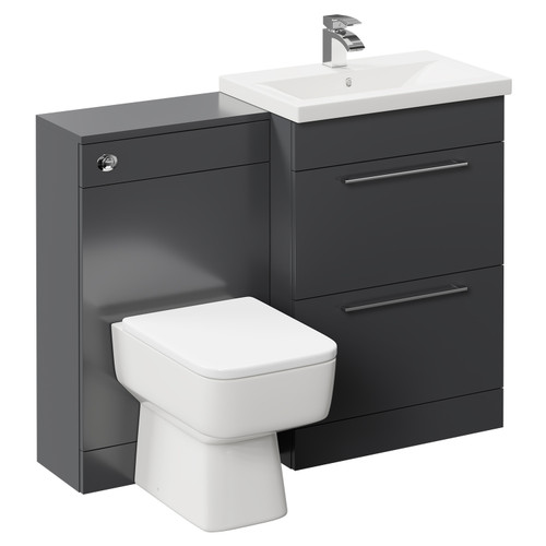Napoli 390 Gloss Grey 1100mm Vanity Unit Toilet Suite with 1 Tap Hole Basin and 2 Drawers with Polished Chrome Handles Left Hand View