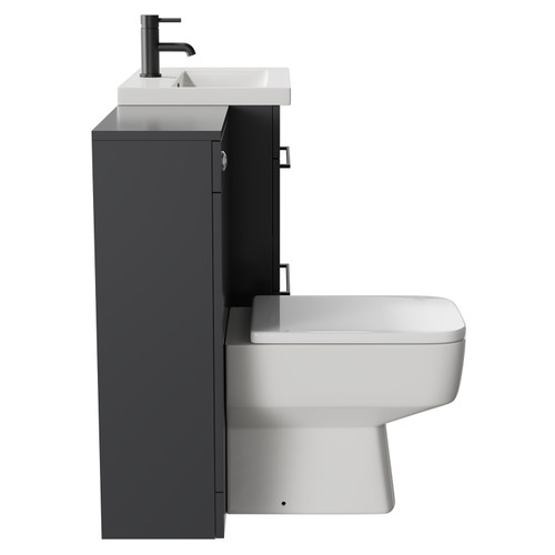 Napoli 390 Gloss Grey 1100mm Vanity Unit Toilet Suite with 1 Tap Hole Basin and 2 Drawers with Matt Black Handles Side View