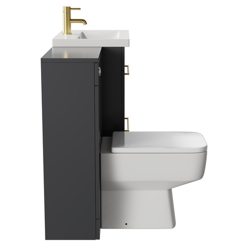 Napoli 390 Gloss Grey 1100mm Vanity Unit Toilet Suite with 1 Tap Hole Basin and 2 Drawers with Brushed Brass Handles Side View