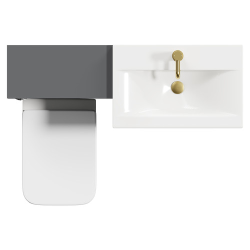 Napoli 390 Gloss Grey 1100mm Vanity Unit Toilet Suite with 1 Tap Hole Basin and 2 Drawers with Brushed Brass Handles View from Top