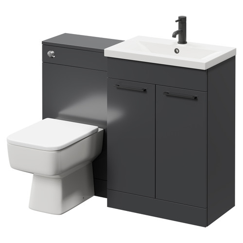 Napoli 390 Gloss Grey 1100mm Vanity Unit Toilet Suite with 1 Tap Hole Basin and 2 Doors with Matt Black Handles Right Hand View