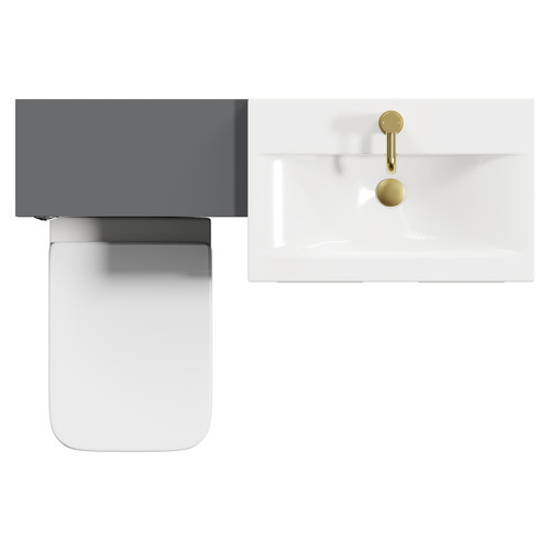 Napoli 390 Gloss Grey 1100mm Vanity Unit Toilet Suite with 1 Tap Hole Basin and 2 Doors with Brushed Brass Handles View from Top