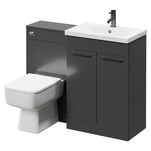 Napoli 390 Gloss Grey 1100mm Vanity Unit Toilet Suite with 1 Tap Hole Basin and 2 Doors with Gunmetal Grey Handles Right Hand View