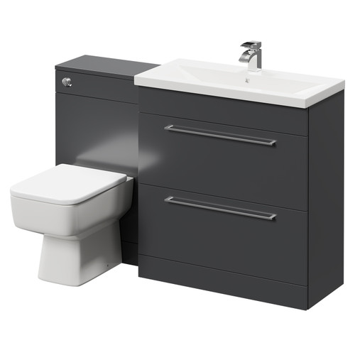 Napoli 390 Gloss Grey 1300mm Vanity Unit Toilet Suite with 1 Tap Hole Basin and 2 Drawers with Polished Chrome Handles Right Hand View