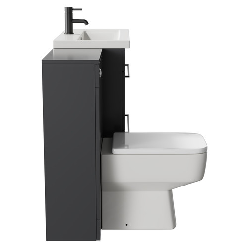 Napoli 390 Gloss Grey 1300mm Vanity Unit Toilet Suite with 1 Tap Hole Basin and 2 Drawers with Matt Black Handles Side View