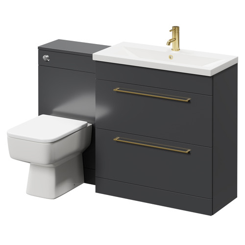 Napoli 390 Gloss Grey 1300mm Vanity Unit Toilet Suite with 1 Tap Hole Basin and 2 Drawers with Brushed Brass Handles Right Hand View