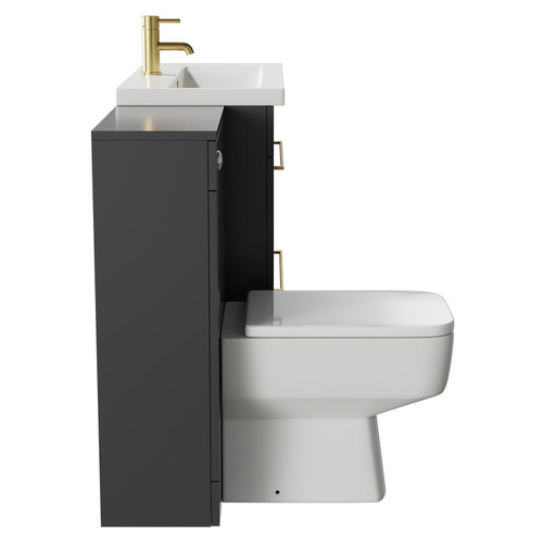 Napoli 390 Gloss Grey 1300mm Vanity Unit Toilet Suite with 1 Tap Hole Basin and 2 Drawers with Brushed Brass Handles Side View