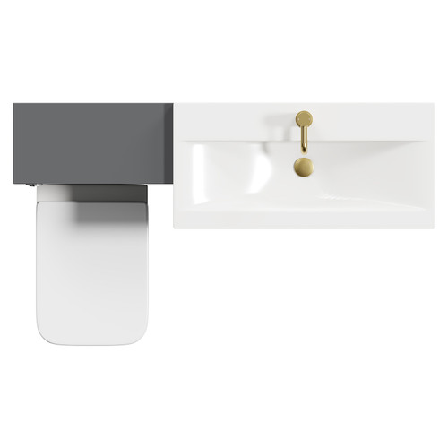 Napoli 390 Gloss Grey 1300mm Vanity Unit Toilet Suite with 1 Tap Hole Basin and 2 Drawers with Brushed Brass Handles View from Top
