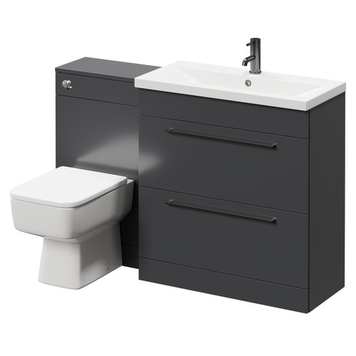 Napoli 390 Gloss Grey 1300mm Vanity Unit Toilet Suite with 1 Tap Hole Basin and 2 Drawers with Gunmetal Grey Handles Right Hand View