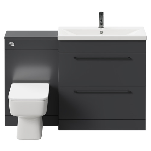 Napoli 390 Gloss Grey 1300mm Vanity Unit Toilet Suite with 1 Tap Hole Basin and 2 Drawers with Gunmetal Grey Handles Front View