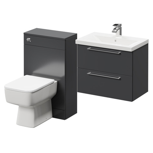 Napoli 390 Gloss Grey 1100mm Wall Mounted Vanity Unit Toilet Suite with 1 Tap Hole Basin and 2 Drawers with Polished Chrome Handles Right Hand View