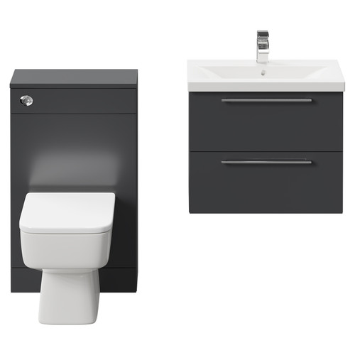 Napoli 390 Gloss Grey 1100mm Wall Mounted Vanity Unit Toilet Suite with 1 Tap Hole Basin and 2 Drawers with Polished Chrome Handles Front View