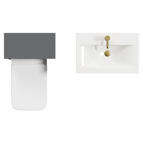 Napoli 390 Gloss Grey 1100mm Wall Mounted Vanity Unit Toilet Suite with 1 Tap Hole Basin and 2 Drawers with Brushed Brass Handles View from Top