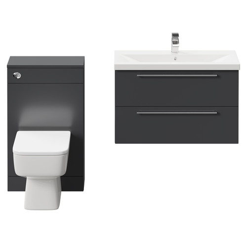 Napoli 390 Gloss Grey 1300mm Wall Mounted Vanity Unit Toilet Suite with 1 Tap Hole Basin and 2 Drawers with Polished Chrome Handles Front View