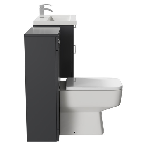 Napoli 390 Gloss Grey 1300mm Wall Mounted Vanity Unit Toilet Suite with 1 Tap Hole Basin and 2 Drawers with Polished Chrome Handles Side View