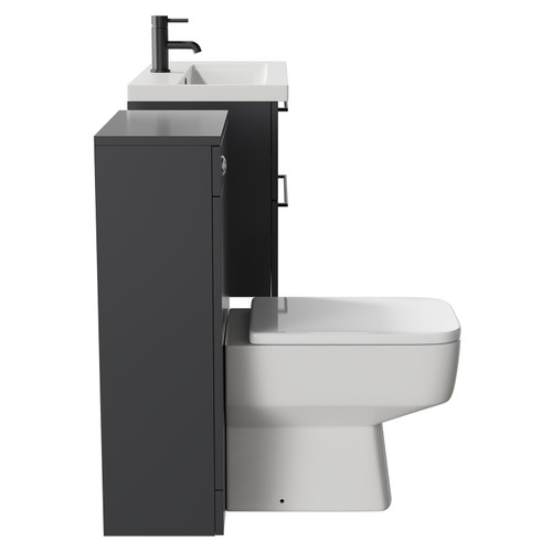Napoli 390 Gloss Grey 1300mm Wall Mounted Vanity Unit Toilet Suite with 1 Tap Hole Basin and 2 Drawers with Matt Black Handles Side View