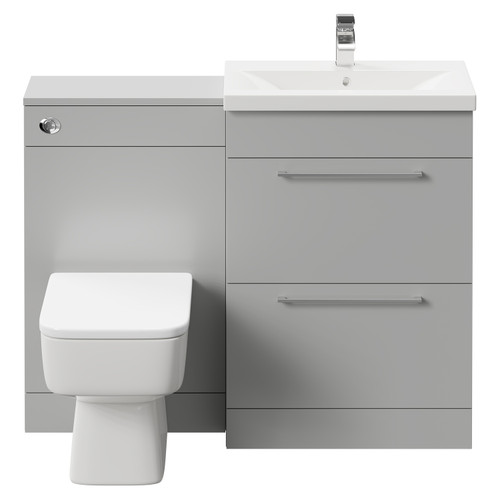 Napoli 390 Gloss Grey Pearl 1100mm Vanity Unit Toilet Suite with 1 Tap Hole Basin and 2 Drawers with Polished Chrome Handles Front View