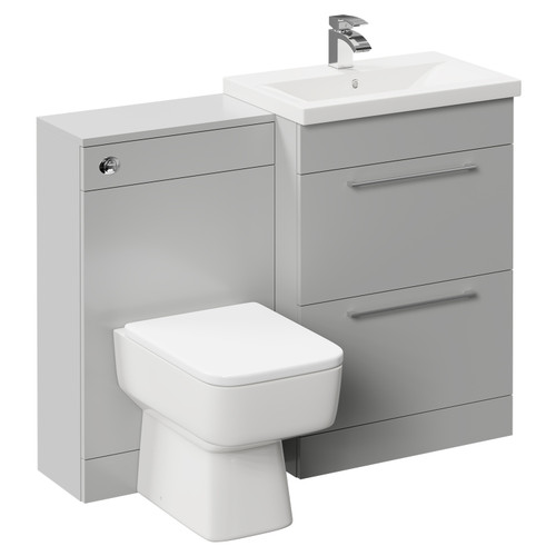 Napoli 390 Gloss Grey Pearl 1100mm Vanity Unit Toilet Suite with 1 Tap Hole Basin and 2 Drawers with Polished Chrome Handles Left Hand View