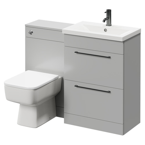 Napoli 390 Gloss Grey Pearl 1100mm Vanity Unit Toilet Suite with 1 Tap Hole Basin and 2 Drawers with Gunmetal Grey Handles Right Hand View