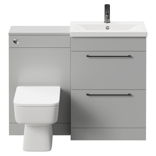 Napoli 390 Gloss Grey Pearl 1100mm Vanity Unit Toilet Suite with 1 Tap Hole Basin and 2 Drawers with Gunmetal Grey Handles Front View