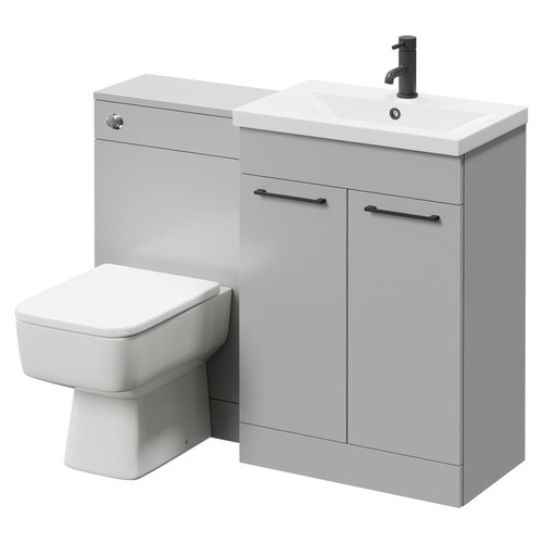 Napoli 390 Gloss Grey Pearl 1100mm Vanity Unit Toilet Suite with 1 Tap Hole Basin and 2 Doors with Matt Black Handles Right Hand View