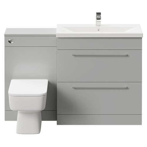 Napoli 390 Gloss Grey Pearl 1300mm Vanity Unit Toilet Suite with 1 Tap Hole Basin and 2 Drawers with Polished Chrome Handles Front View