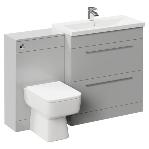 Napoli 390 Gloss Grey Pearl 1300mm Vanity Unit Toilet Suite with 1 Tap Hole Basin and 2 Drawers with Polished Chrome Handles Left Hand View