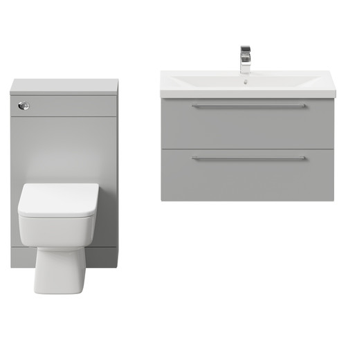 Napoli 390 Gloss Grey Pearl 1300mm Wall Mounted Vanity Unit Toilet Suite with 1 Tap Hole Basin and 2 Drawers with Polished Chrome Handles Front View