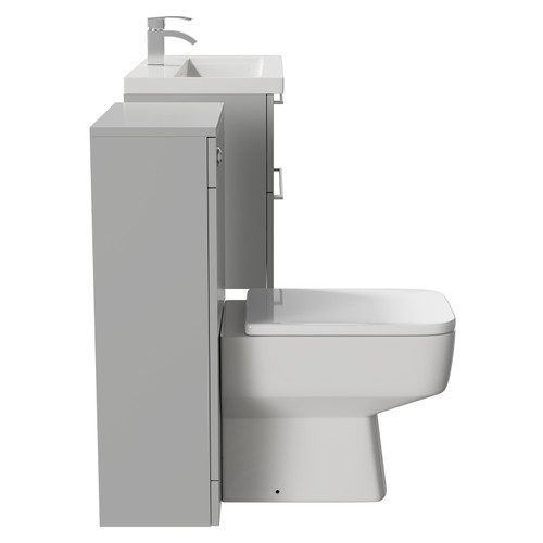 Napoli 390 Gloss Grey Pearl 1300mm Wall Mounted Vanity Unit Toilet Suite with 1 Tap Hole Basin and 2 Drawers with Polished Chrome Handles Side View