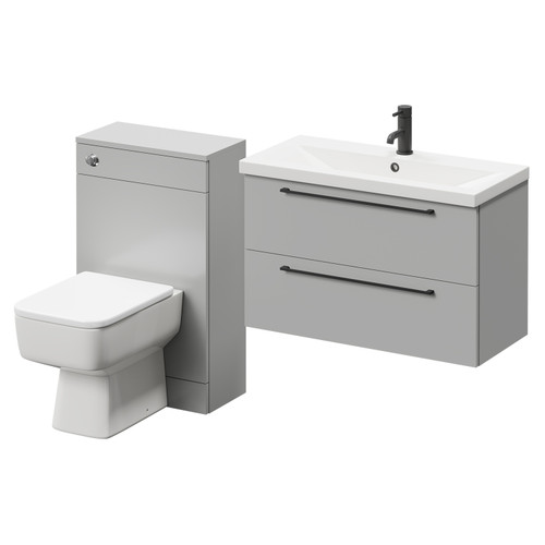 Napoli 390 Gloss Grey Pearl 1300mm Wall Mounted Vanity Unit Toilet Suite with 1 Tap Hole Basin and 2 Drawers with Matt Black Handles Right Hand View
