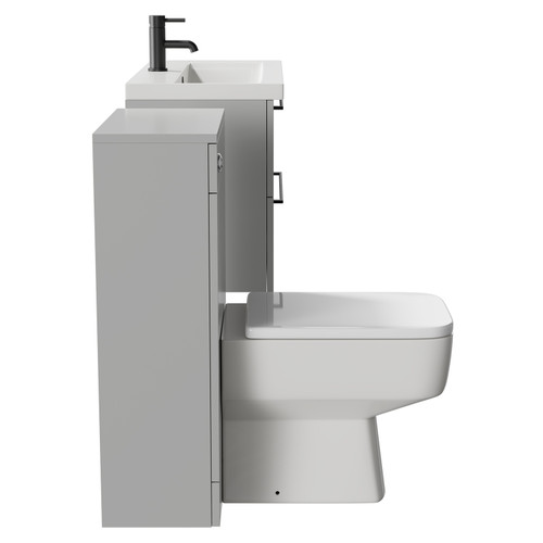 Napoli 390 Gloss Grey Pearl 1300mm Wall Mounted Vanity Unit Toilet Suite with 1 Tap Hole Basin and 2 Drawers with Matt Black Handles Side View