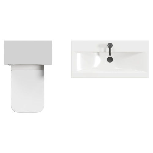 Napoli 390 Gloss Grey Pearl 1300mm Wall Mounted Vanity Unit Toilet Suite with 1 Tap Hole Basin and 2 Drawers with Matt Black Handles View from Top