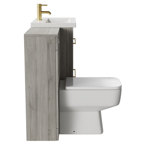 Napoli 390 Molina Ash 1100mm Vanity Unit Toilet Suite with 1 Tap Hole Basin and 2 Drawers with Brushed Brass Handles Side View