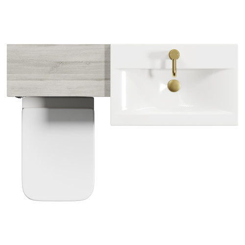 Napoli 390 Molina Ash 1100mm Vanity Unit Toilet Suite with 1 Tap Hole Basin and 2 Drawers with Brushed Brass Handles View from Top