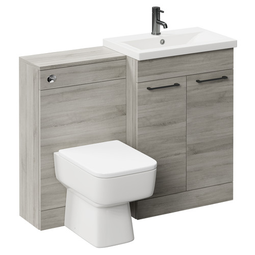 Napoli 390 Molina Ash 1100mm Vanity Unit Toilet Suite with 1 Tap Hole Basin and 2 Doors with Gunmetal Grey Handles Left Hand View