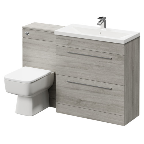 Napoli 390 Molina Ash 1300mm Vanity Unit Toilet Suite with 1 Tap Hole Basin and 2 Drawers with Polished Chrome Handles Right Hand View