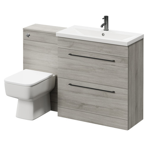 Napoli 390 Molina Ash 1300mm Vanity Unit Toilet Suite with 1 Tap Hole Basin and 2 Drawers with Gunmetal Grey Handles Right Hand View