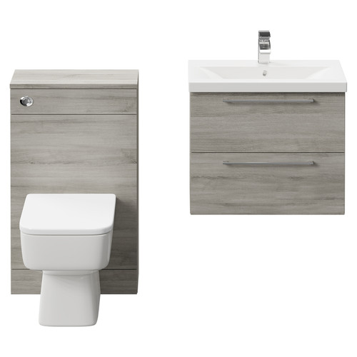 Napoli 390 Molina Ash 1100mm Wall Mounted Vanity Unit Toilet Suite with 1 Tap Hole Basin and 2 Drawers with Polished Chrome Handles Front View