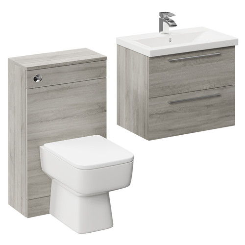 Napoli 390 Molina Ash 1100mm Wall Mounted Vanity Unit Toilet Suite with 1 Tap Hole Basin and 2 Drawers with Polished Chrome Handles Left Hand View