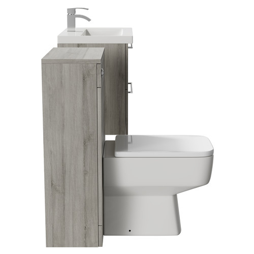 Napoli 390 Molina Ash 1100mm Wall Mounted Vanity Unit Toilet Suite with 1 Tap Hole Basin and 2 Drawers with Polished Chrome Handles Side View
