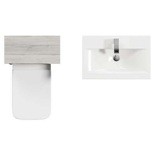 Napoli 390 Molina Ash 1100mm Wall Mounted Vanity Unit Toilet Suite with 1 Tap Hole Basin and 2 Drawers with Polished Chrome Handles View from Top