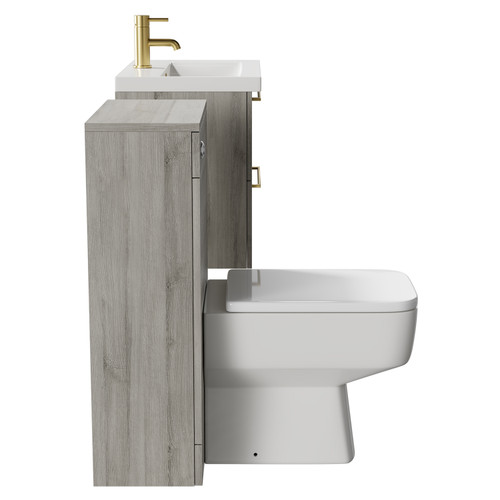 Napoli 390 Molina Ash 1100mm Wall Mounted Vanity Unit Toilet Suite with 1 Tap Hole Basin and 2 Drawers with Brushed Brass Handles Side View