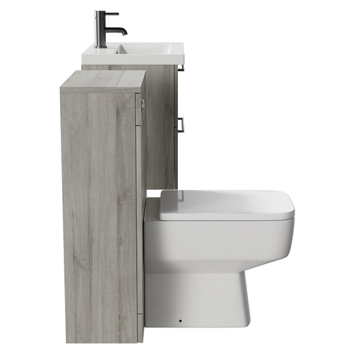 Napoli 390 Molina Ash 1100mm Wall Mounted Vanity Unit Toilet Suite with 1 Tap Hole Basin and 2 Drawers with Gunmetal Grey Handles Side View