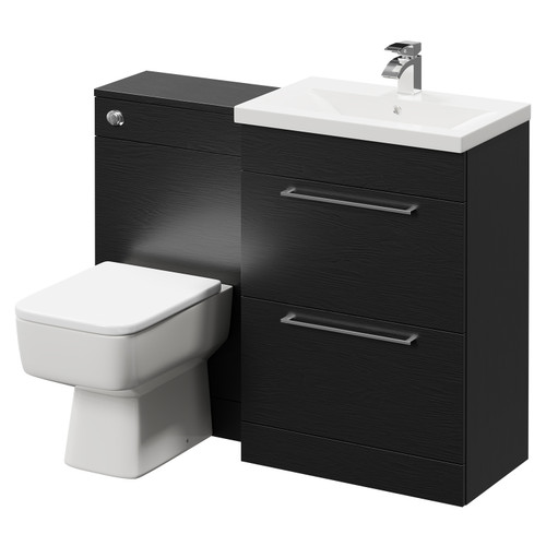 Napoli 390 Nero Oak 1100mm Vanity Unit Toilet Suite with 1 Tap Hole Basin and 2 Drawers with Polished Chrome Handles Right Hand View
