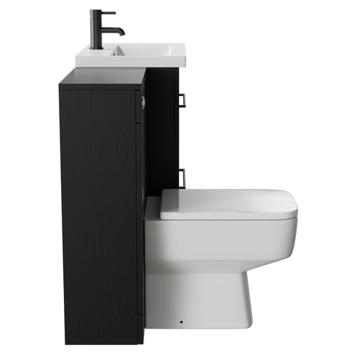 Napoli 390 Nero Oak 1100mm Vanity Unit Toilet Suite with 1 Tap Hole Basin and 2 Drawers with Matt Black Handles Side View