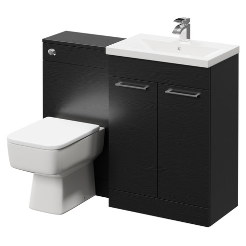 Napoli 390 Nero Oak 1100mm Vanity Unit Toilet Suite with 1 Tap Hole Basin and 2 Doors with Polished Chrome Handles Right Hand View