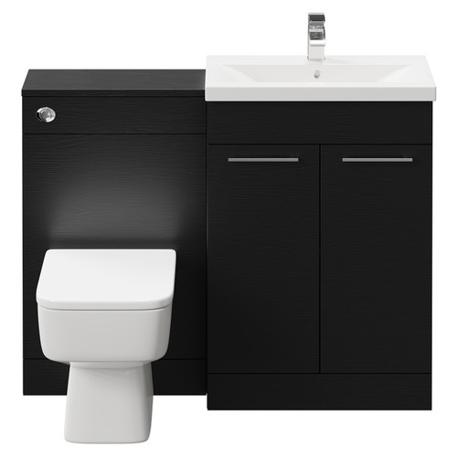 Napoli 390 Nero Oak 1100mm Vanity Unit Toilet Suite with 1 Tap Hole Basin and 2 Doors with Polished Chrome Handles Front View