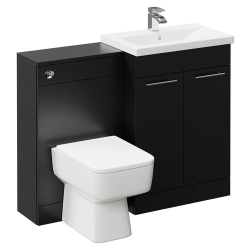 Napoli 390 Nero Oak 1100mm Vanity Unit Toilet Suite with 1 Tap Hole Basin and 2 Doors with Polished Chrome Handles Left Hand View