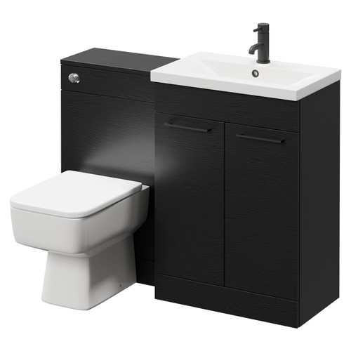 Napoli 390 Nero Oak 1100mm Vanity Unit Toilet Suite with 1 Tap Hole Basin and 2 Doors with Matt Black Handles Right Hand View