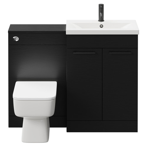 Napoli 390 Nero Oak 1100mm Vanity Unit Toilet Suite with 1 Tap Hole Basin and 2 Doors with Matt Black Handles Front View